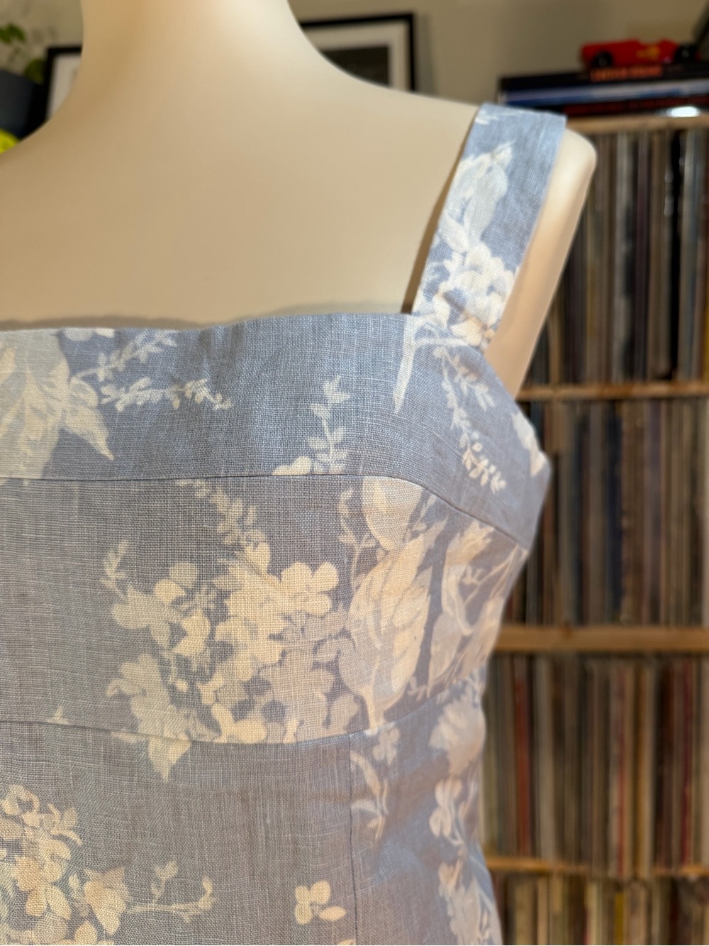 Reformation Darci Linen Square Neck Cropped Tank Top Floral Toile Light Blue 12 - Picture 6 of 14
